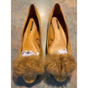 Zara Basic Collection Gold Flats with faux fur Sz 38